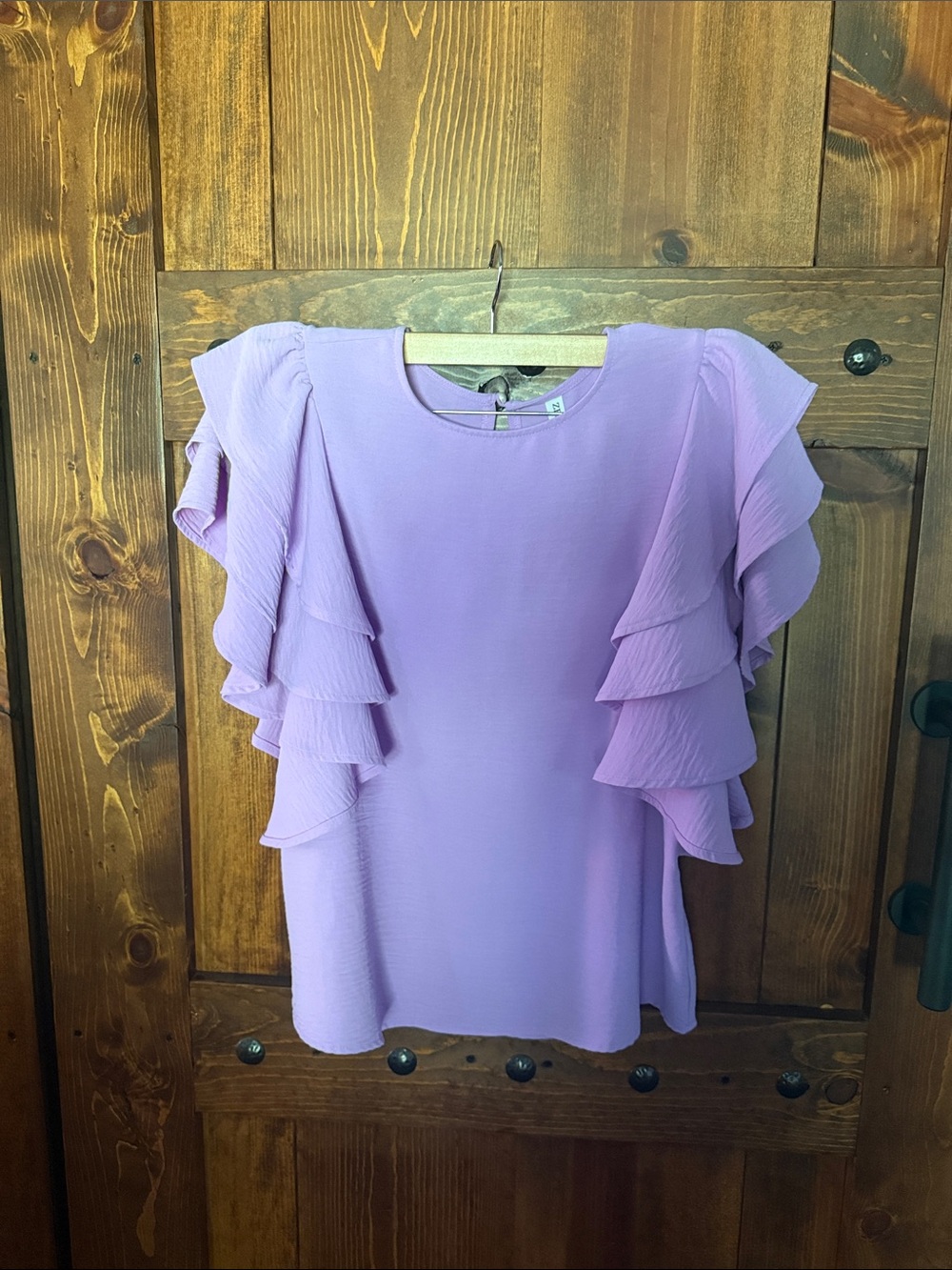 Zenana Outfitters Lavender Layered Ruffle Sleeve Blouse